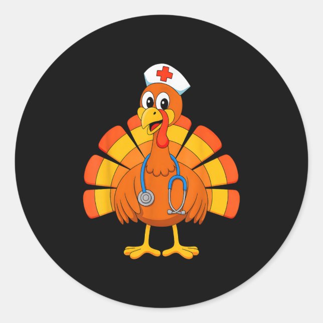 Sticker Rond Thanksgiving Nurse Turkey Nurses Scrub Top Nursing (Devant)