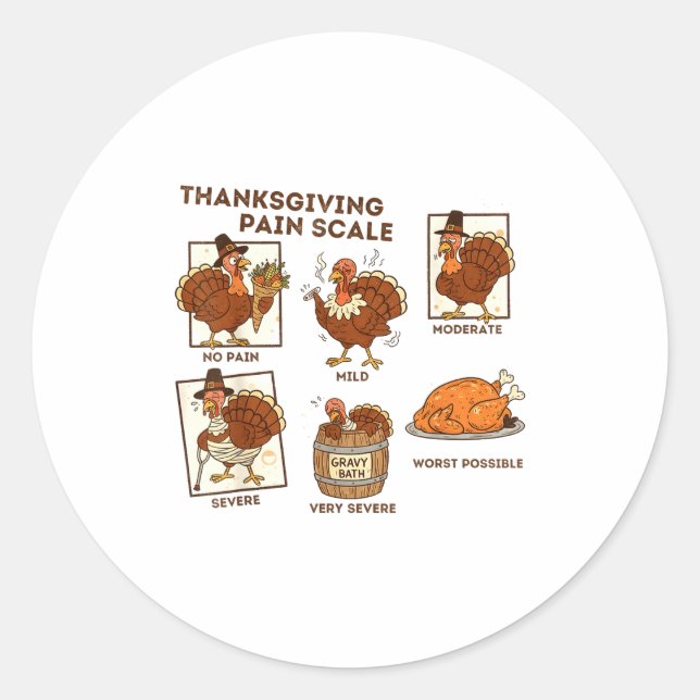 Sticker Rond Thanksgiving Pain Scale Turkey Funny Nurse Medical (Devant)