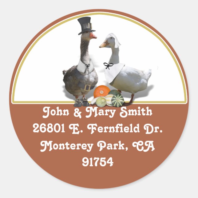 Sticker Rond Thanksgiving Pilgrim Canard Couple (Devant)