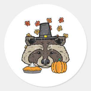 Sticker Rond Thanksgiving Pilgrim Raccoon mignon Automne Hommes