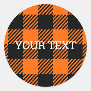 Sticker Rond Thanksgiving Plaid Motif En Noir Et Orange