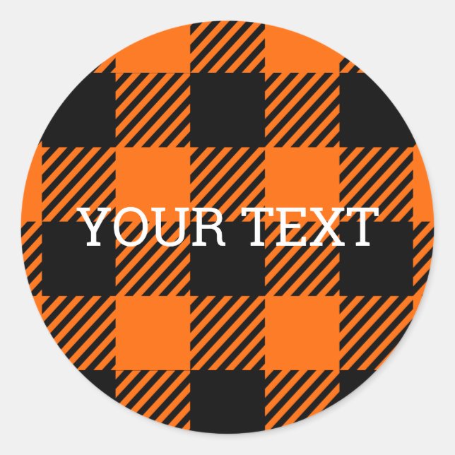 Sticker Rond Thanksgiving Plaid Motif En Noir Et Orange (Devant)
