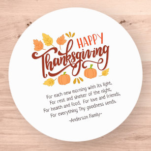 Sticker Rond Thanksgiving Poem Country Rustic Citrouille Foliin