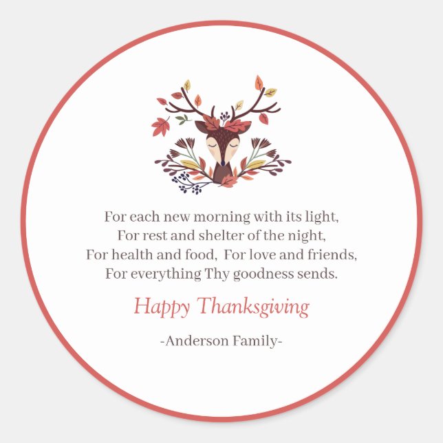 Sticker Rond Thanksgiving Poem Pays Rustique Autumn Foliing (Devant)