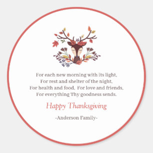 Sticker Rond Thanksgiving Poem Pays Rustique Autumn Foliing