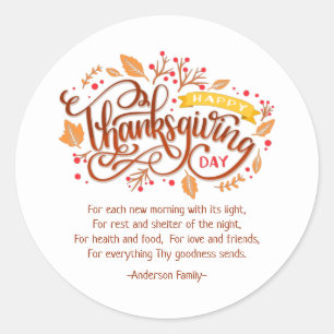 Sticker Rond Thanksgiving Poem Pays Rustique Autumn Foliing