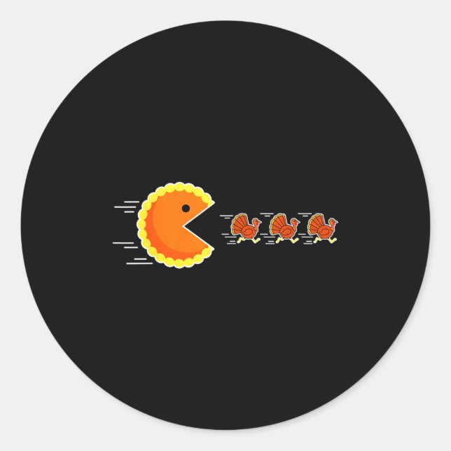 Sticker Rond Thanksgiving Pumpkin E Chasing Turkey Gamer Men Wo (Devant)