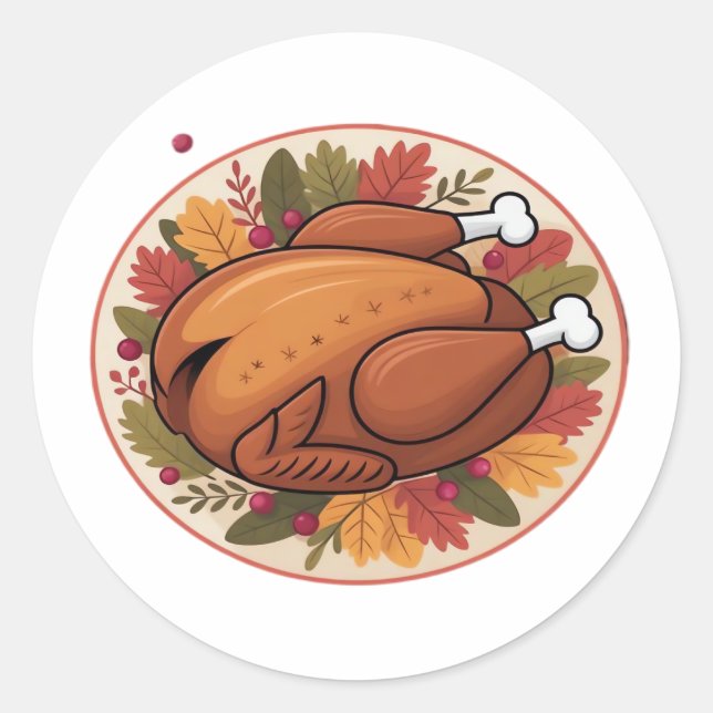 Sticker Rond Thanksgiving Roast Turkey - Festive Holiday Feast (Devant)
