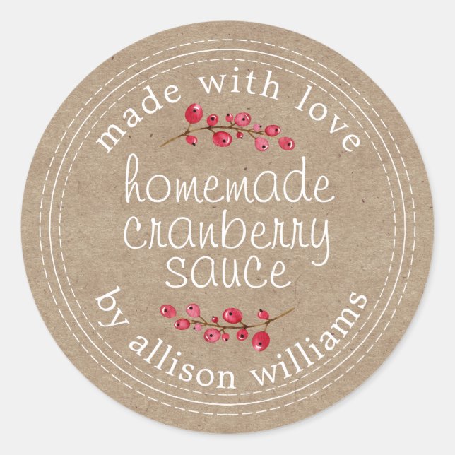 Sticker Rond Thanksgiving Sauce aux canneberges maison Kraft (Devant)