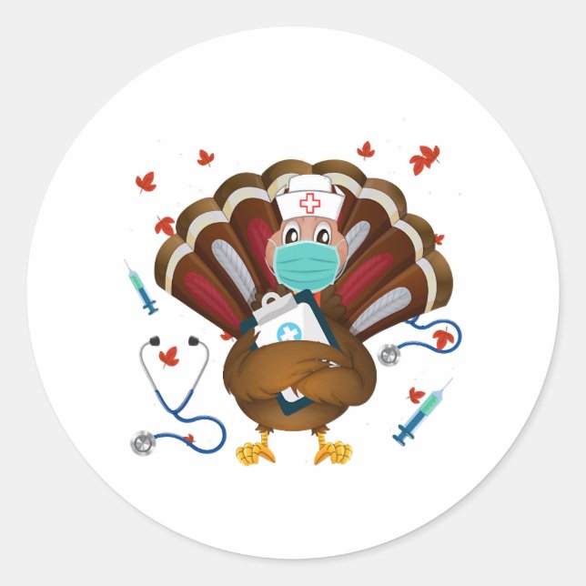 Sticker Rond Thanksgiving Scrub Tops Femmes Turquie Nurda Holid (Devant)