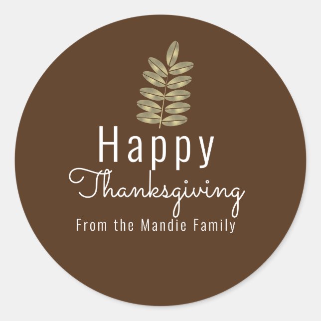 Sticker Rond Thanksgiving Simple Branch Leaf Gold Illustration (Devant)