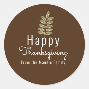 Sticker Rond Thanksgiving Simple Branch Leaf Gold Illustration