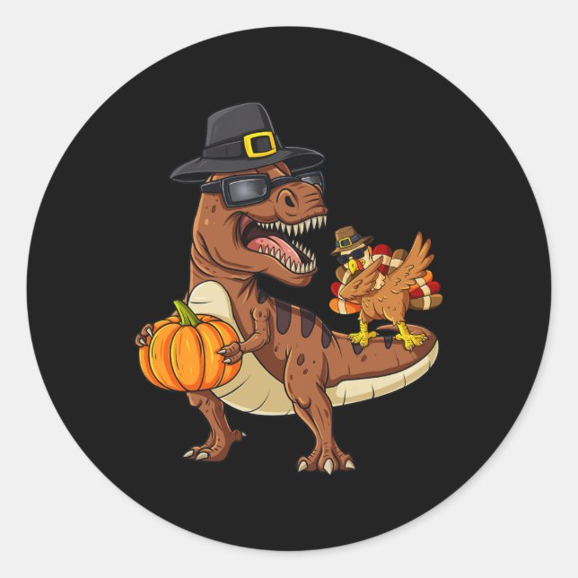 Sticker Rond Thanksgiving T Rex Dabbing Turquie Fun Boys Girls  (Devant)