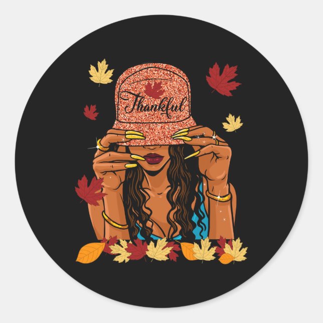 Sticker Rond Thanksgiving Thankful Afro-American Automne (Devant)