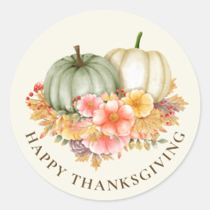 Sticker Rond Thanksgiving Thanksgiving automne citrouille fleur