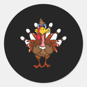 Sticker Rond Thanksgiving Turkey Bowling
