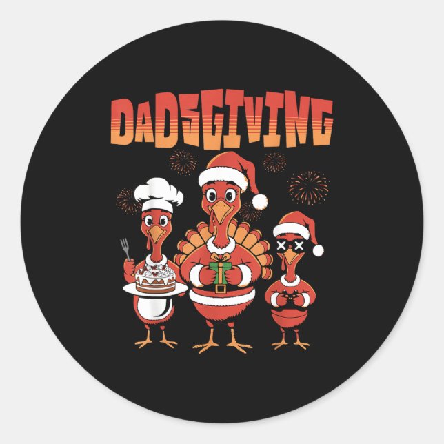 Sticker Rond Thanksgiving Turkey Squad Dancing Dad Mom Kid Happ (Devant)
