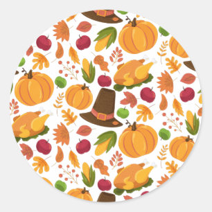 Sticker Rond Thanksgiving Turquie Citrouille Automne Motif