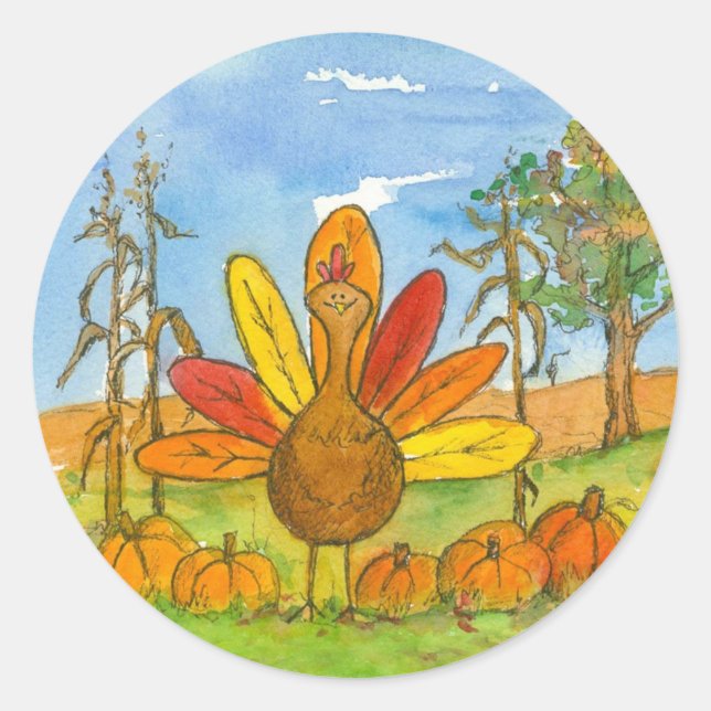 Sticker Rond Thanksgiving Turquie Citrouille Patch (Devant)