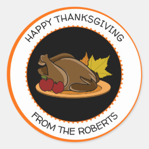 Sticker Rond Thanksgiving Turquie Day Orange Classic Round Stic