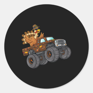 Sticker Rond Thanksgiving Turquie équitation Monster Truck Boys
