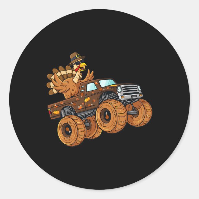 Sticker Rond Thanksgiving Turquie équitation Monster Truck Boys (Devant)
