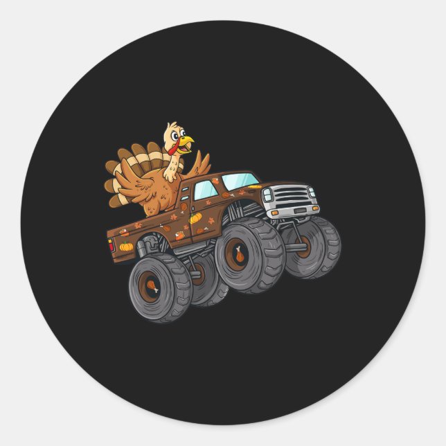 Sticker Rond Thanksgiving Turquie équitation Monster Truck Boys (Devant)