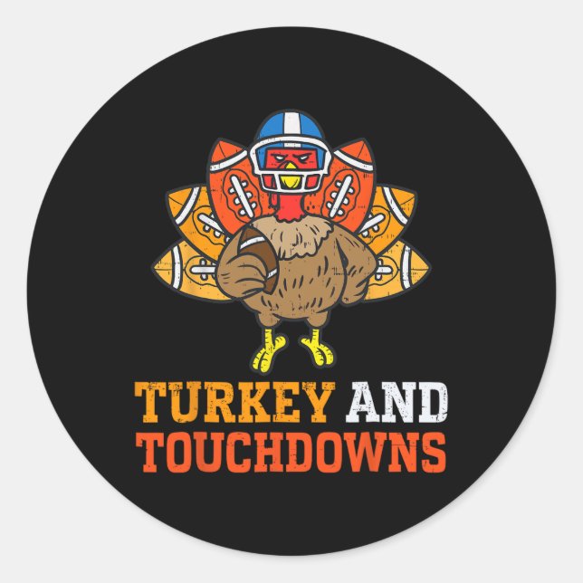 Sticker Rond Thanksgiving Turquie Et Touchdowns Footba Américai (Devant)