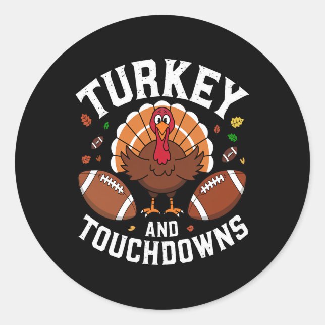 Sticker Rond Thanksgiving Turquie Et Touchdowns Football Design (Devant)
