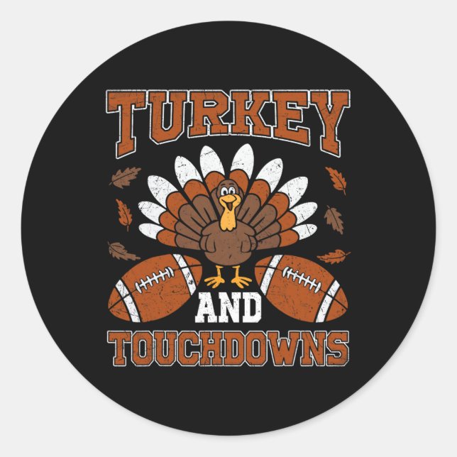 Sticker Rond Thanksgiving Turquie Et Touchdowns Football Hommes (Devant)