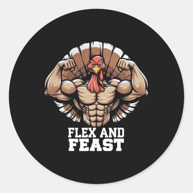 Sticker Rond Thanksgiving Turquie Flex Et Feast Motivation Gym (Devant)