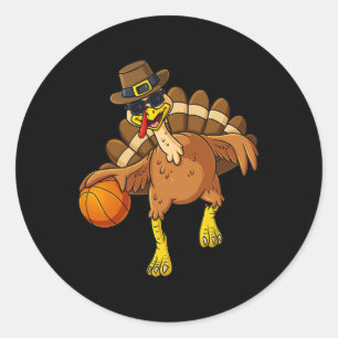 Sticker Rond Thanksgiving Turquie Joueur de basket-ball Amusant