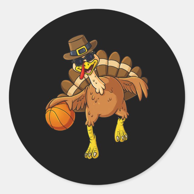 Sticker Rond Thanksgiving Turquie Joueur de basket-ball Amusant (Devant)