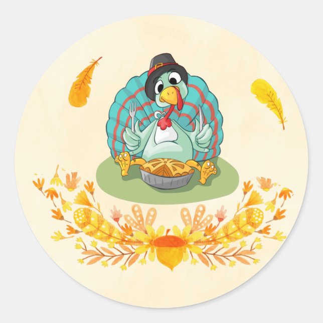 Sticker Rond Thanksgiving Turquie manger Citrouille tarte (Devant)