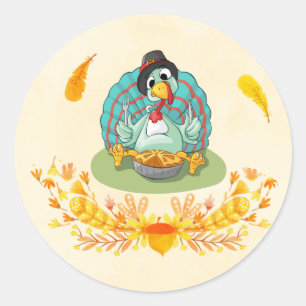 Sticker Rond Thanksgiving Turquie manger Citrouille tarte
