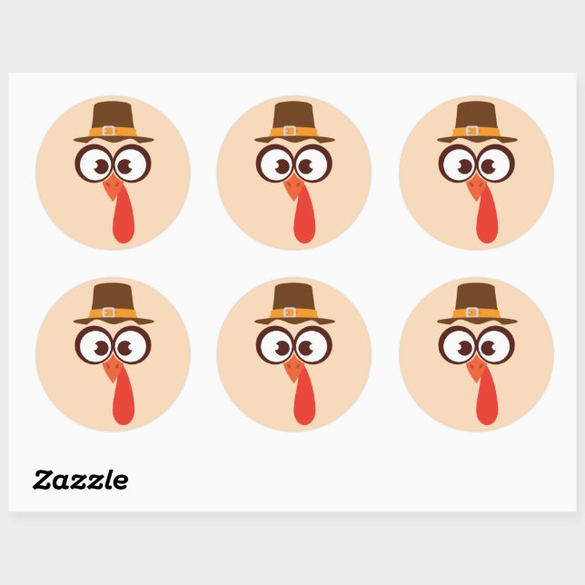 Sticker Rond Thanksgiving Turquie mignon Drôle Silencieux Caric (Feuille)