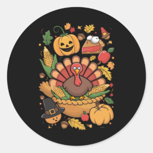 Sticker Rond Thanksgiving Turquie Thanksgiving Pie Fall Famille