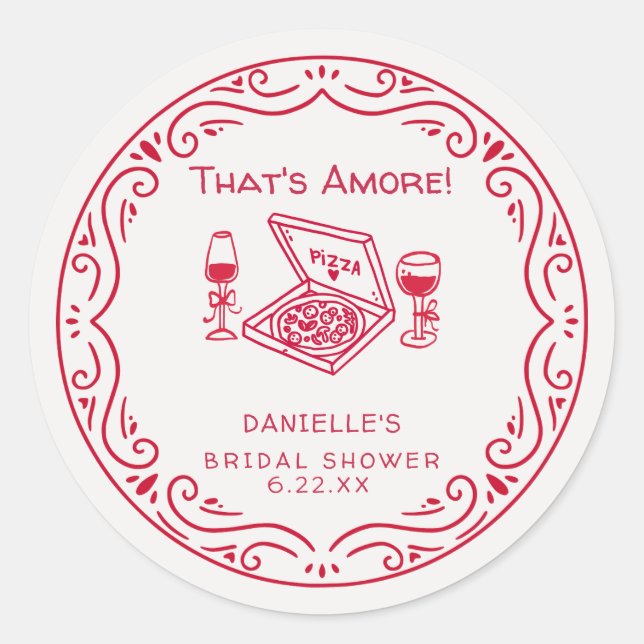 Sticker Rond That's Amore Whimsical Hand Drawn Bridal Shower (Devant)