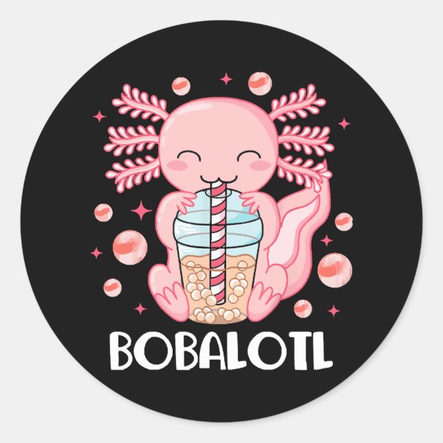Sticker Rond Thé à bulles drôle d'Axolotl (Devant)