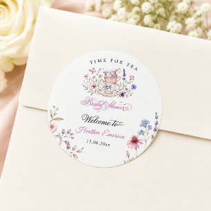 Sticker Rond Thé à la tasse élégante Fleur aquarelle violette