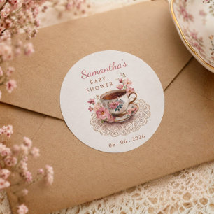 Sticker Rond Thé à l'heure florale vintage  baby shower tasse à