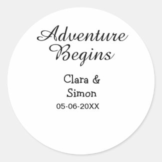 Sticker Rond The adventure begins wedding couple name datsimple