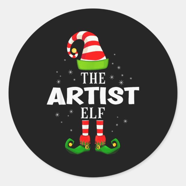 Sticker Rond The Artist Elf Christmas Pjs Matching Pajama  (Devant)