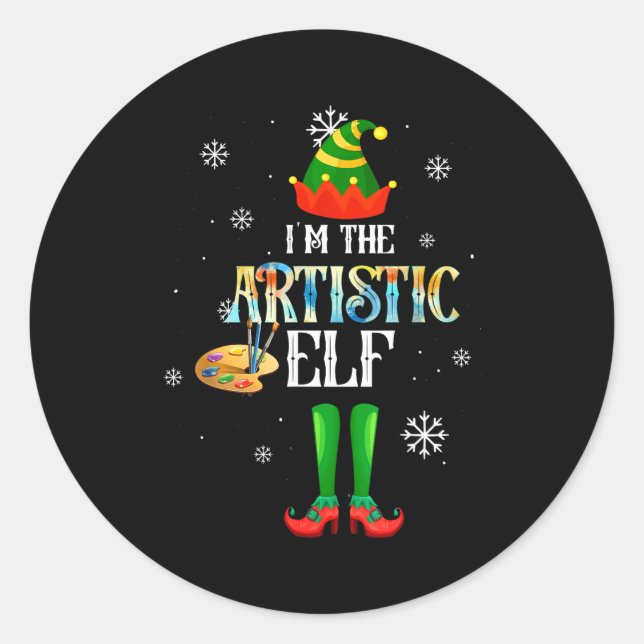 Sticker Rond The Artistic Elf Squad Elf Family Christmas Pajama (Devant)