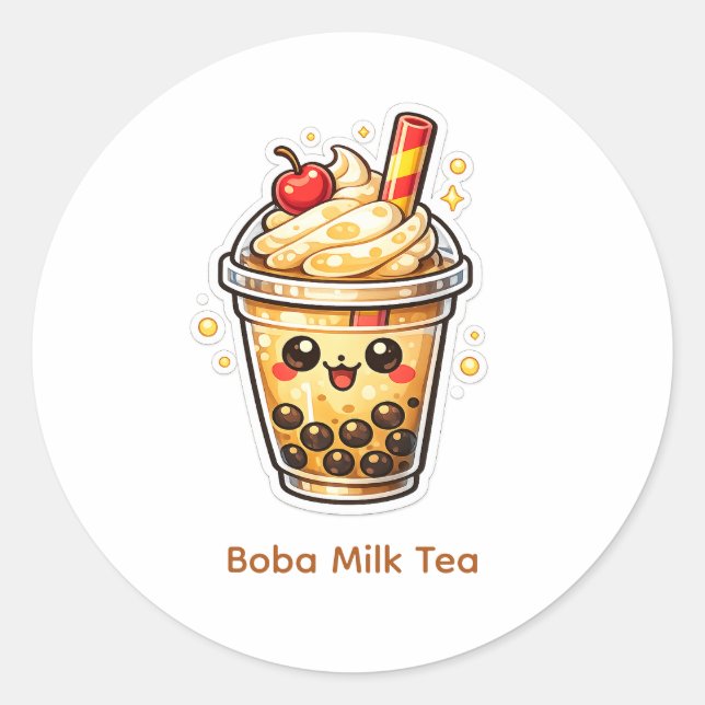 Sticker Rond Thé au lait aux perles de tapioca (Devant)