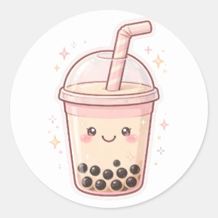 Sticker Rond Thé au Lait Boba Kawaii Tasse Bubble Thé Autocolla