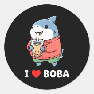 Sticker Rond Thé aux perles de requin mignon kawaii drôle amate