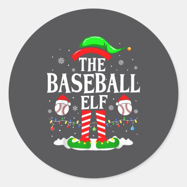 Sticker Rond The Baseball Elf Funny Christmas Srt Lovers Xmas E (Devant)