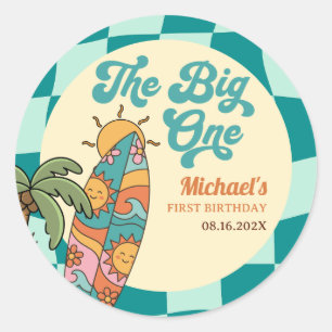 Sticker Rond The Big One Retro Planche de Surf Été 1er Annivers