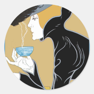 Sticker Rond Thé Boisson Art Nouveau Lady